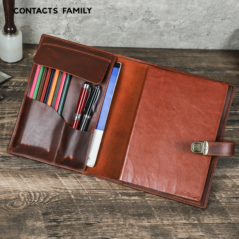 Genuine Leather A5 Laptop Business Notebook Cover Multi Functional Locking Buckle Handmade Stationery School Office Supplies