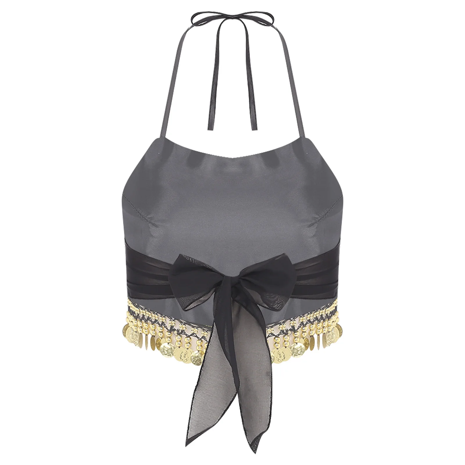 Vrouwen Buikdans Sequin Fringe Top Backless Lace-up Halter Bh Dancewear Buikdans Dans Crop Tops Dansen Prestaties kostuum