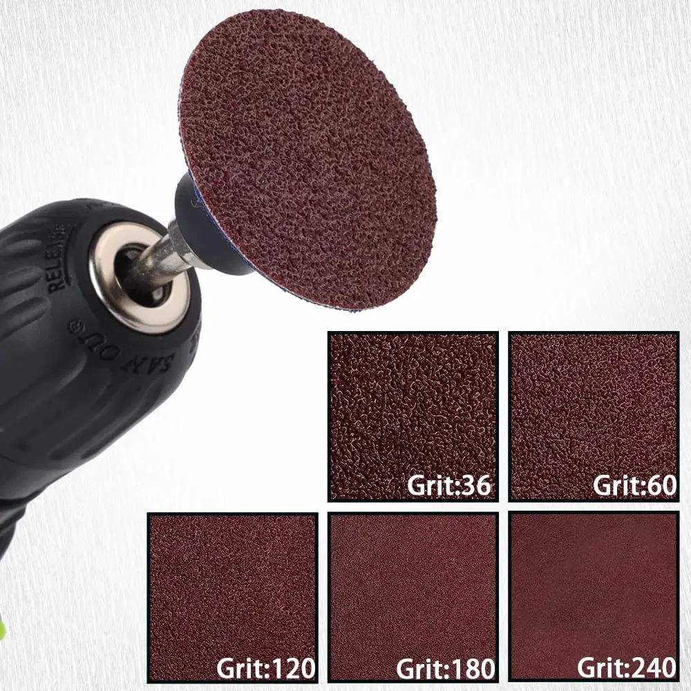 2 Inch Quick Change Discs Assorted 36/60/80/120/240 Grit with Purple Easy Strip Discs for Die Grinder Surface Prep Strip Grind