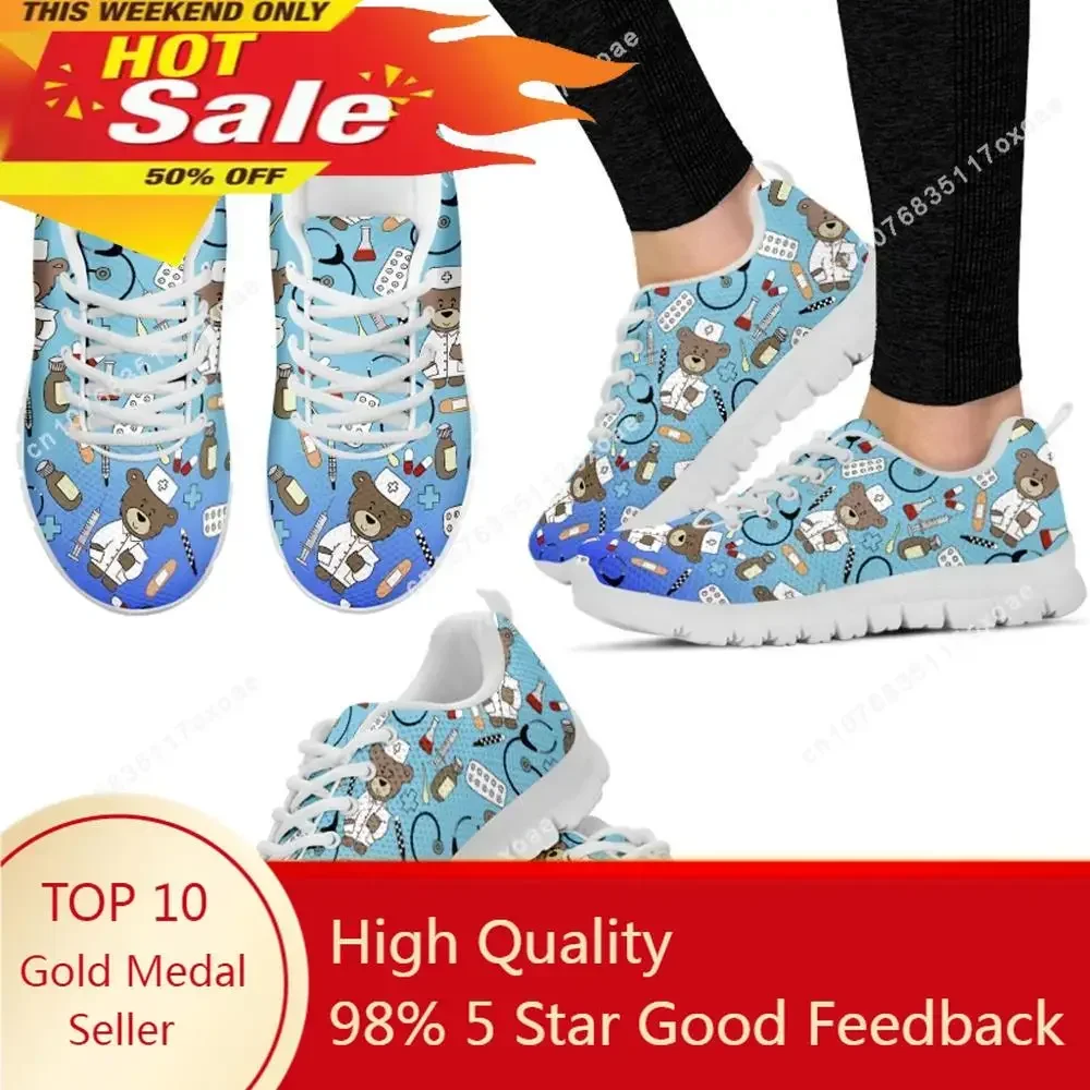 

Shoes 2021Autumn Flats Shoes Woman Cute Cartoon Nurse Bear Print Female Lace Up Sneakers Gradient Nursing Lady Footwear