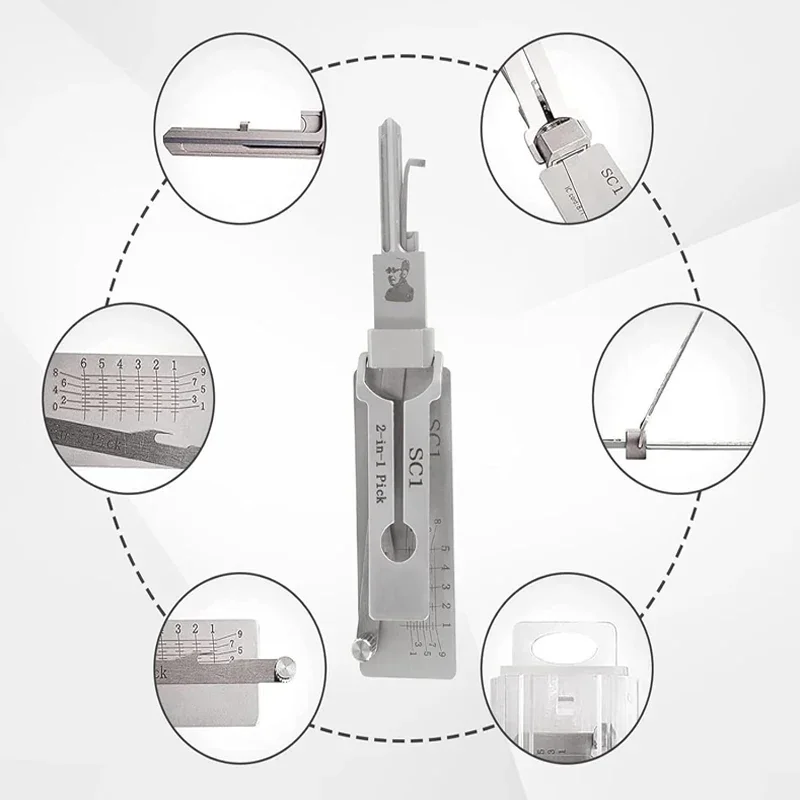 Lock Decoder Pick Professional Locksmith Tools Multifunctional Tool for Kwikset KW5 KW1 for Schlage SC1 SC4 for Door Maintenance