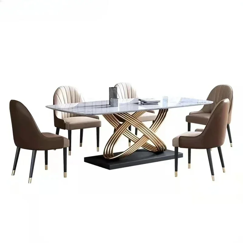 Marble Dining Room Tables Set 4 6 Chairs Ltalian Luxury Table Stainless Steel Gold Base Furniture Mesa