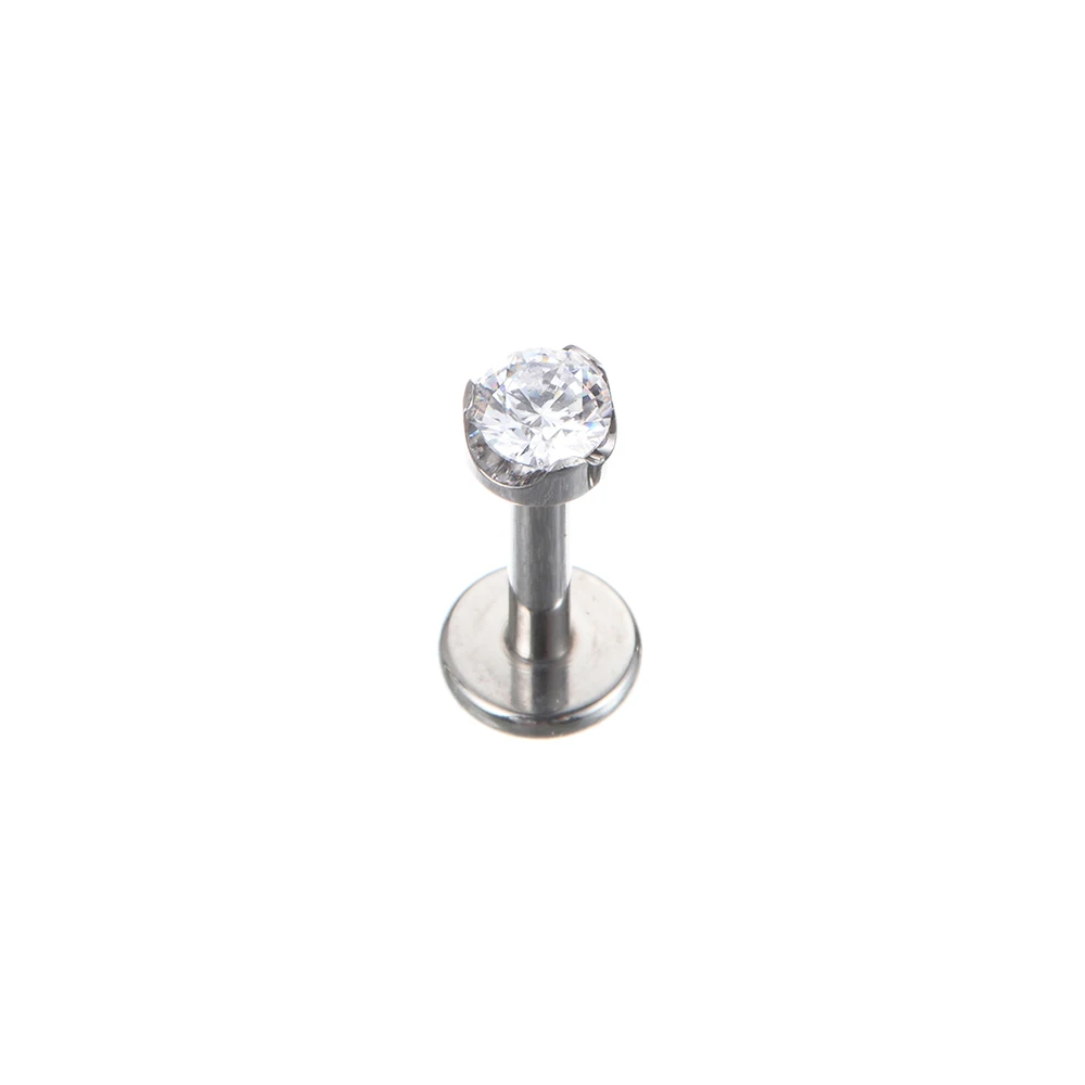 QM 18G ASTM F136 Titanium Threadless Set Prong Clear Zircon Labret Helix Tragus Flat Earring Piercing Body Jewelry