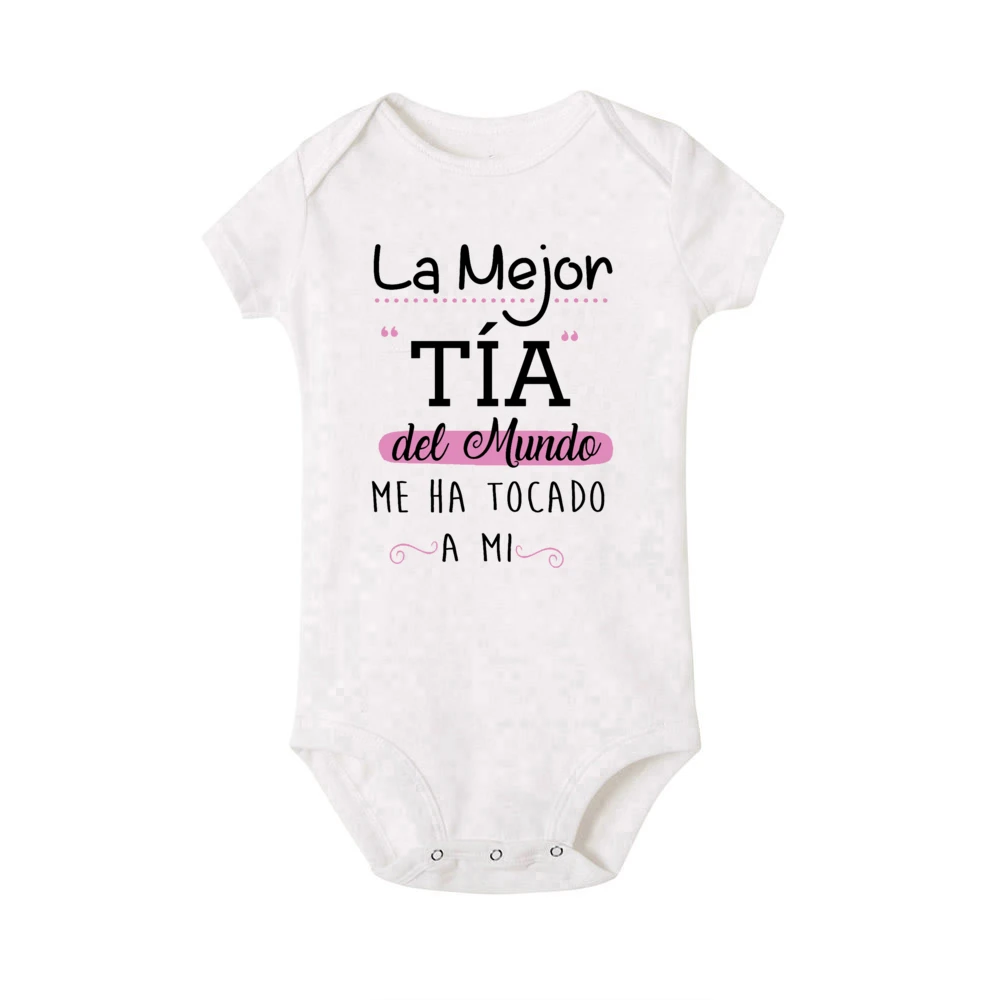 The Best Aunt in The World Spanish Printed Baby Romper Infant Summe Jumpsuit Funny Newborn Short Sleeve Bodysuit Toddler Clothes