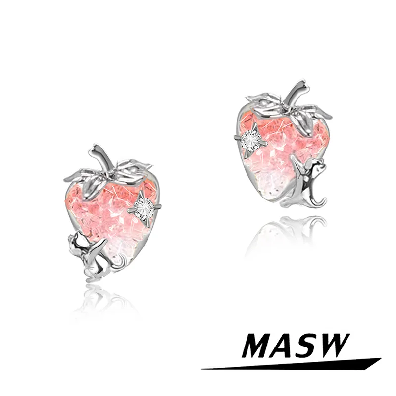

MASW Original Design Elegant Temperament Pink Strawberry Earrings For Women Wedding Gifts Fashion Jewelry Accessories