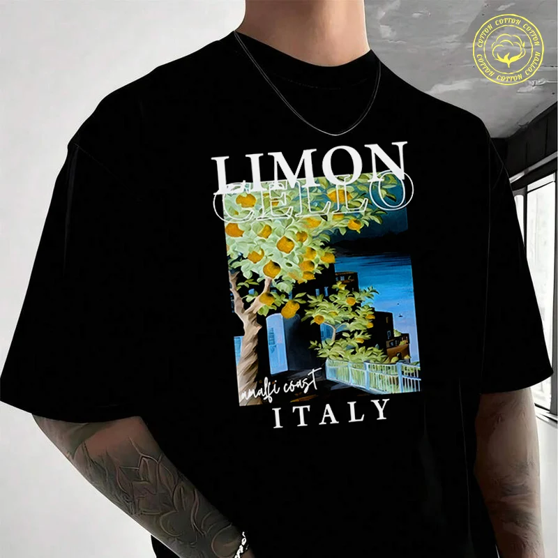 

Fashion Men's Italian Lemon Lime Men's Moto Casual T-Shirt Fashionable Street Style Suitable For Travel And Sports Tee