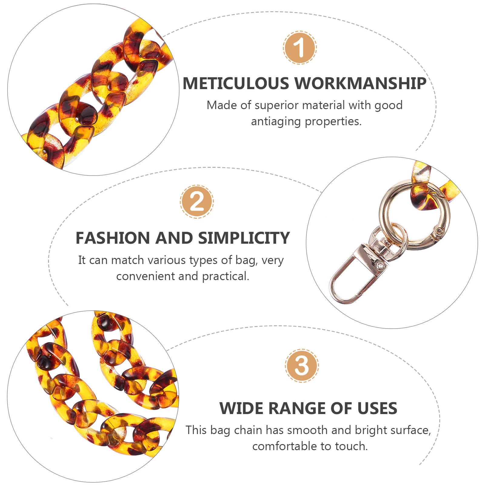 

Leopard Print Acrylic Bag Chain Decorative Practical Replacement Shoulder Strap Smooth Bright Surface Anti Aging Matching