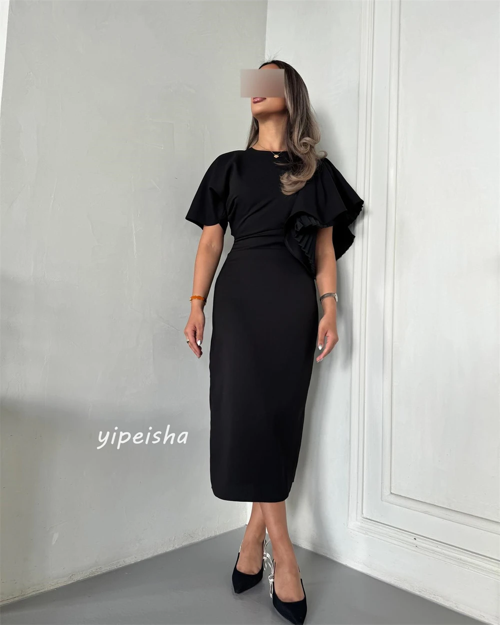 Prom Dress Jersey Ruched Evening A-line Scoop Neck Bespoke Occasion Gown Midi Dresses  Saudi Arabia