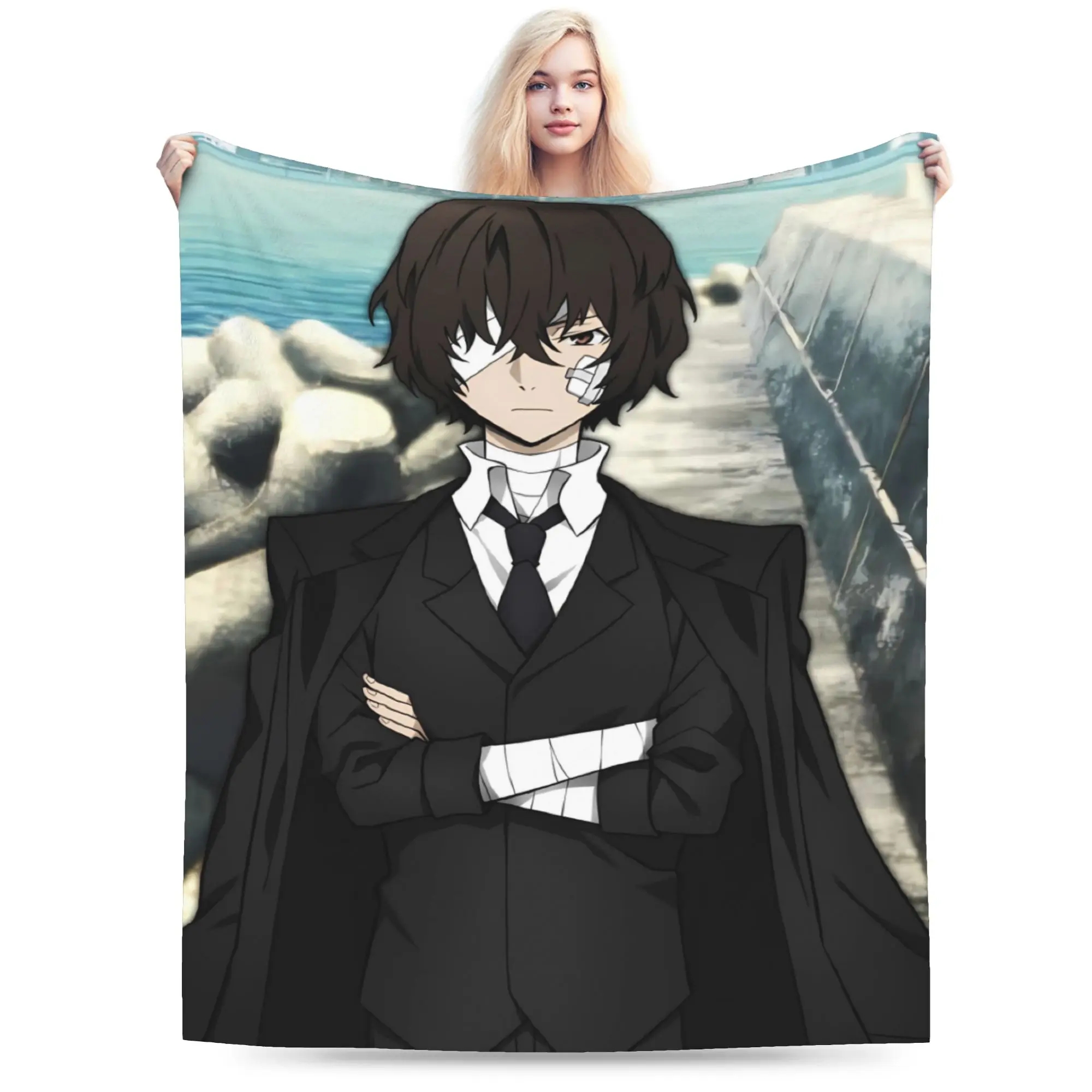 Dazai Bungo Stray Dogs Flannel Blanket  Super Warm Bedding Throws for Outdoor Picnic Fashion Bedspread Sofa Bed Cover