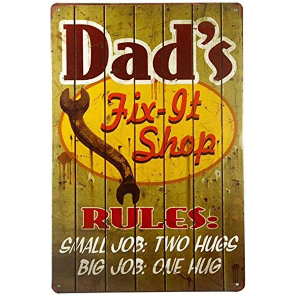 Dad\'s Garage Workshop Repair Shop 24 Hours Service Vintage Metal Tin Signs Retro Iron Picture Bar Cafe Garage Gym Pub Decor