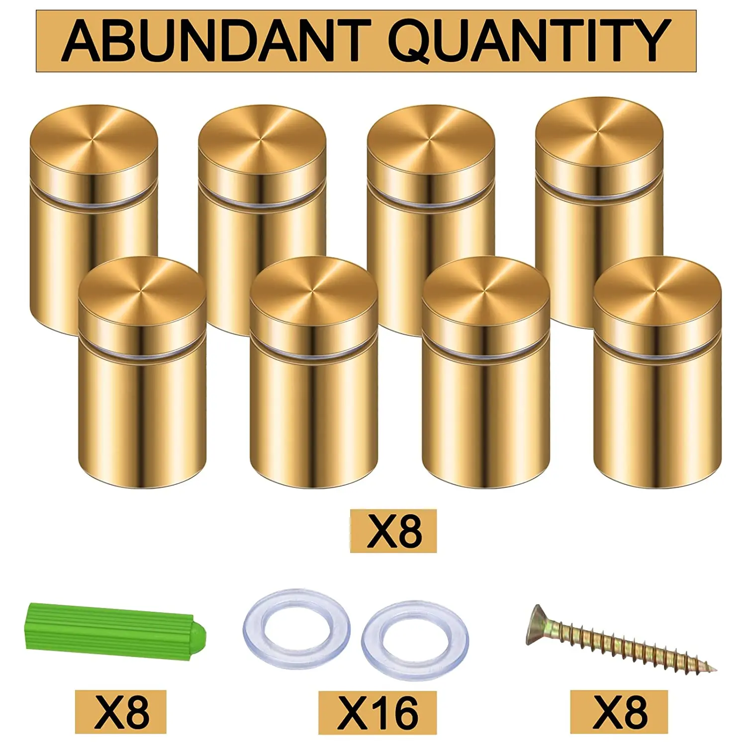 A44I-8 Pack Standoff Screws 3/4 X 6/5 Inch Gold Sign Standoffs Hanging Acrylic Picture Frame Advertising Screws Kit