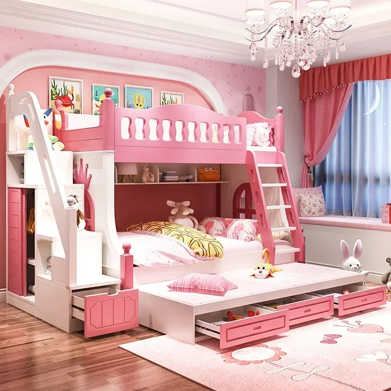 double decker beds for mothers, double decker children's beds, girl's princess beds, solid wood upper and lower bunks