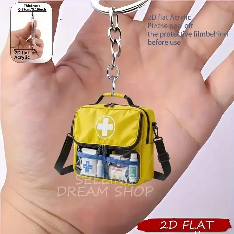 New Cross Border 2D Flat Acrylic Emergency Bag Keychain for Home Car Phone Decoration Pendant