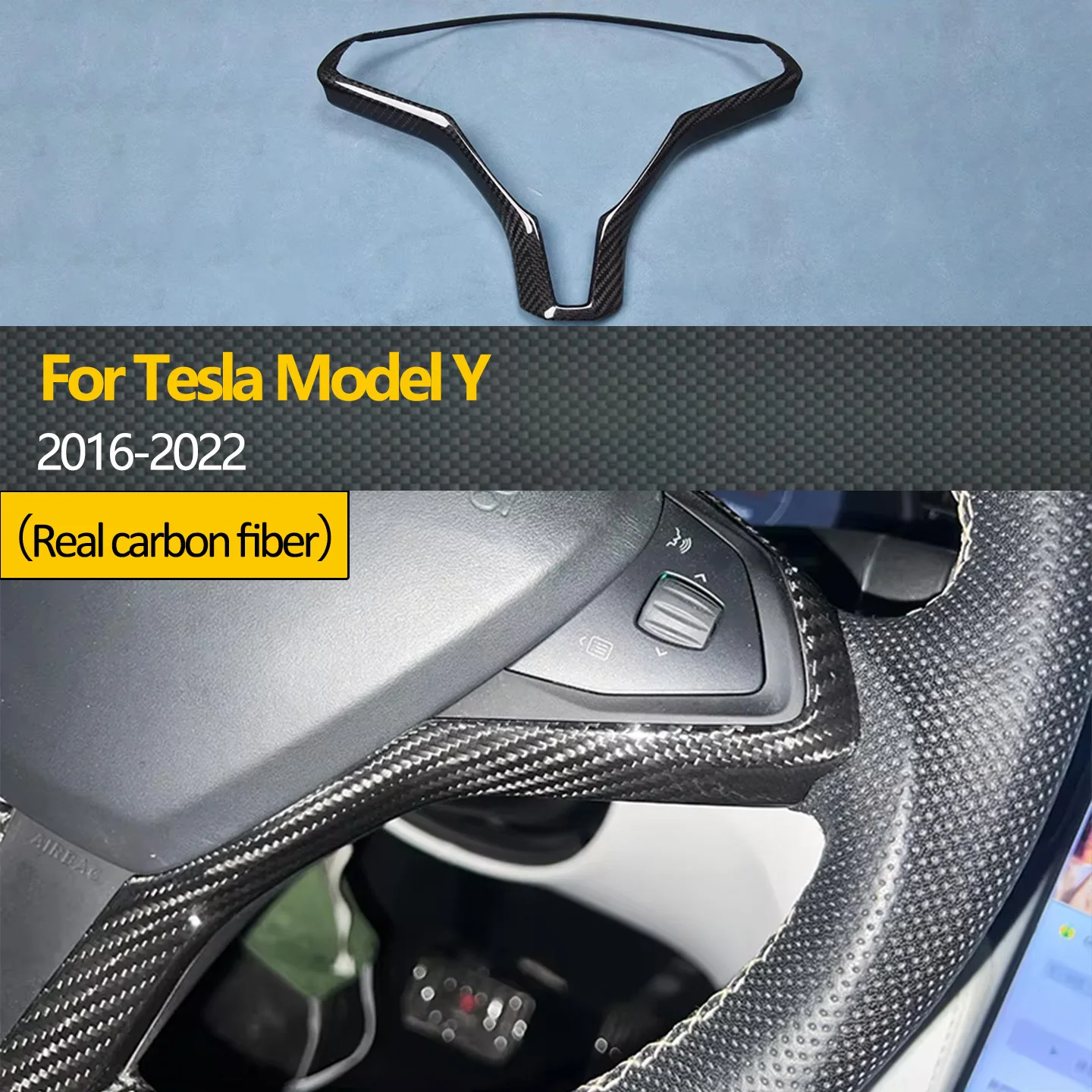 

For 2016-2022 Tesla Model Y True Carbon Fiber Interior Conversion Kit Steering Wheel Trim Frame
