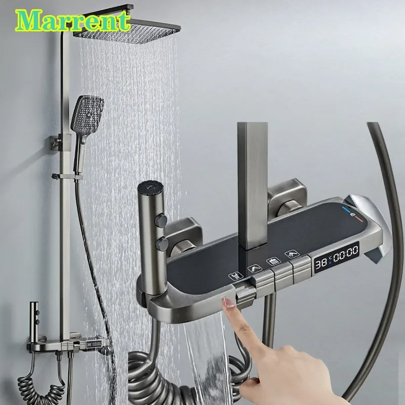 New Arrival Modern Hot and Cold Brass Bathroom Shower Set with Digital Temperature Screen 12 Inches Big Rainfall Shower Head