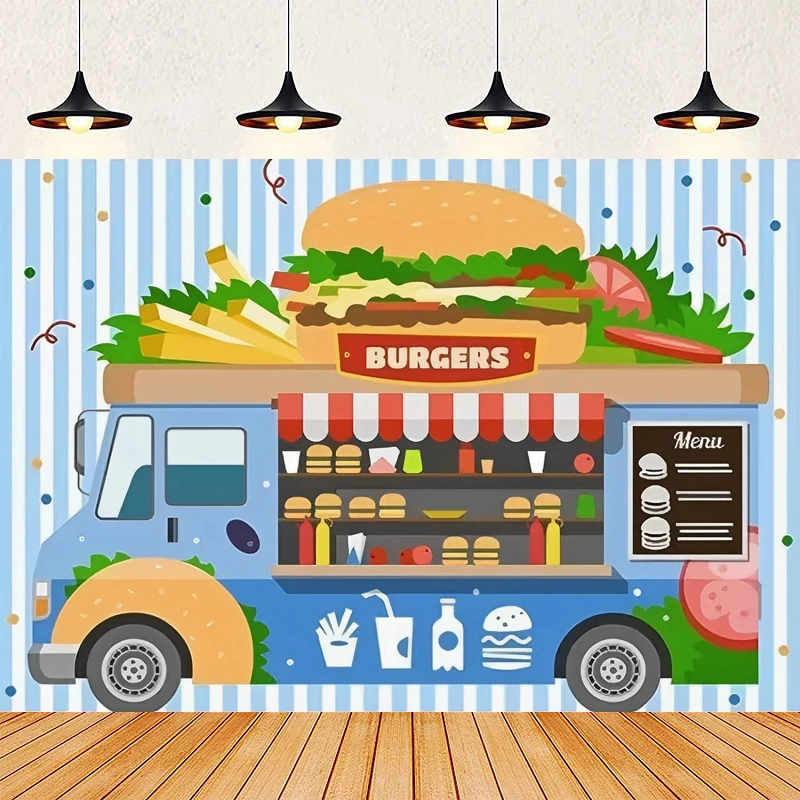 Fast Food Hamburger Photography Backdrop Truck Burger Birthday Diner Party Photo Backdrop Vintage Decoration Banner