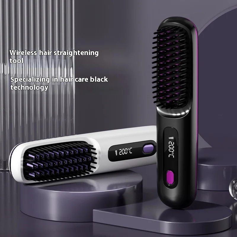 

New LCD USB charging straight hair comb, ceramic heated negative ion electric comb, portable mini straightener