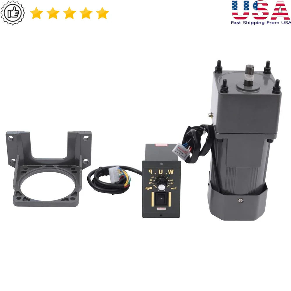 110V 90W Gear Motor Speed Reducer Set with Speed Regulator and Bracket Electric Adjustable Motor Office Power Torque Technology