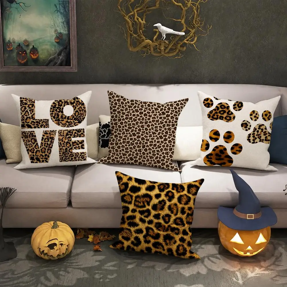 estampado de leopardo Cushion Cover Halloween decoration trick or treat cushion cover, ghost, pumpkin head, bat decoration