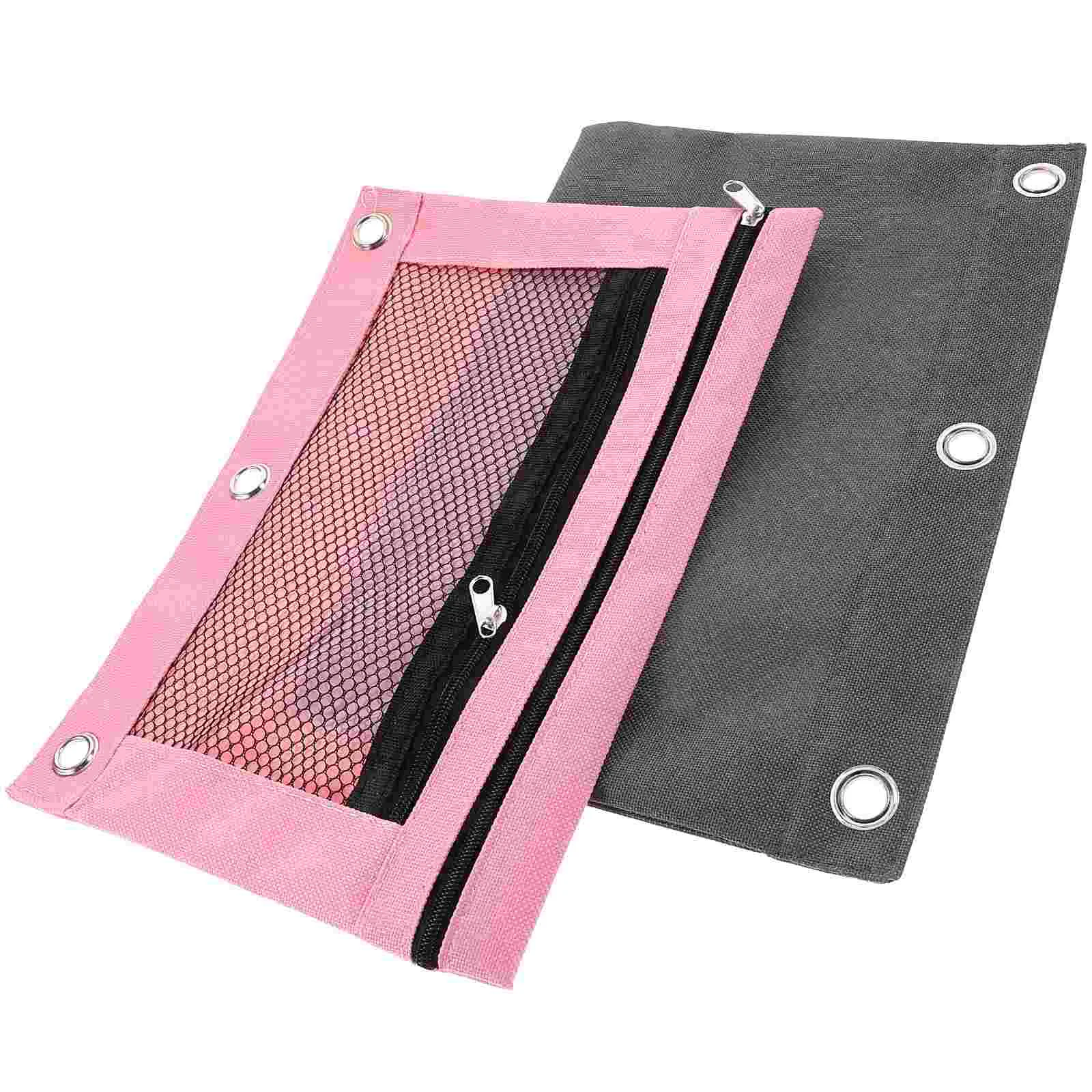 

2 Pcs Mesh Pencil Pouch Detachable Binder Holder Blinder Pockets Bag Oxford Cloth Cards Travel File Bills Pouches Zipper