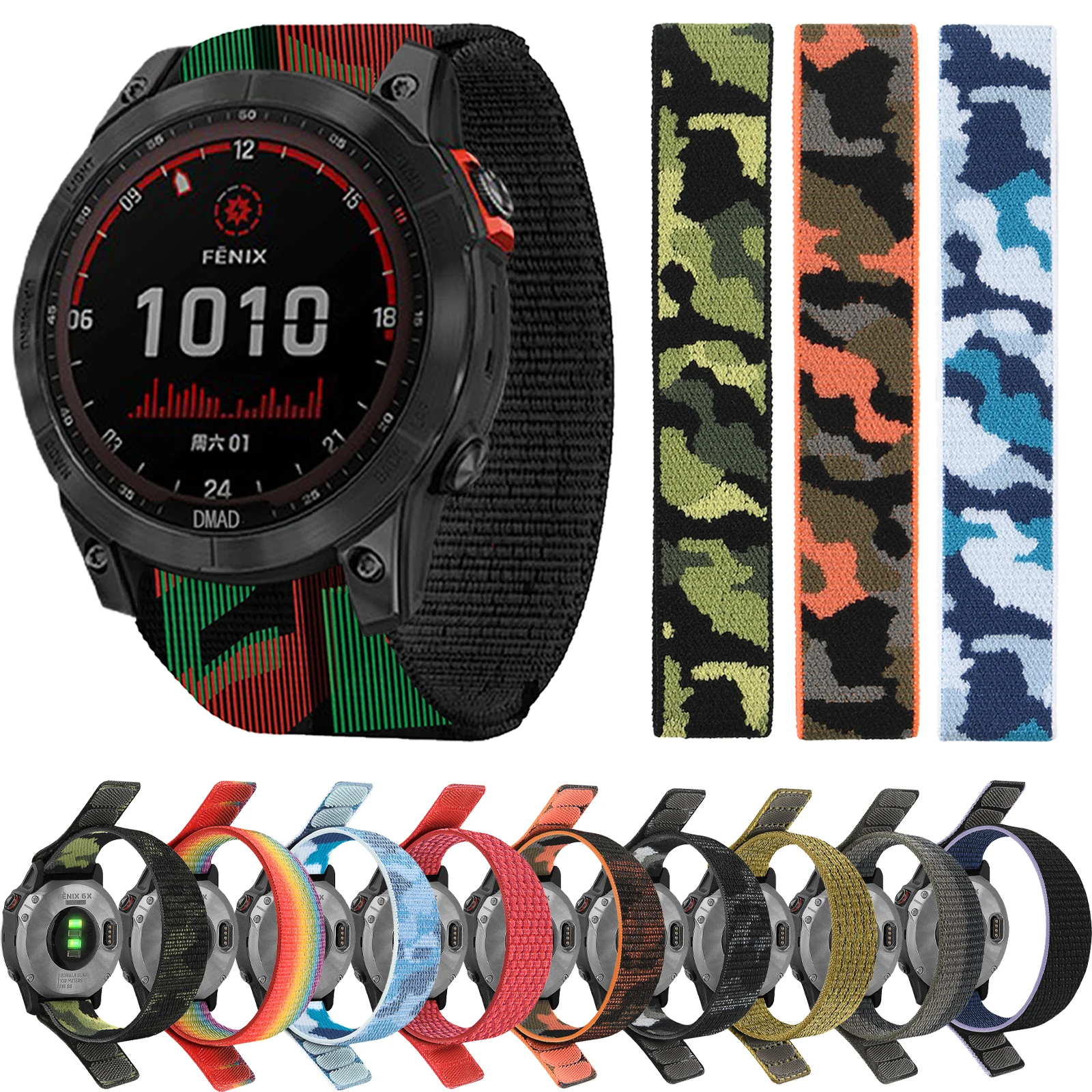 Cinturino in Nylon con gancio e anello da 26/22mm per Garmin Enduro 2 Band Fenix 7 7X 6 6X Pro 5X Plus/Mk2/Epix Gen 2/bracciale elastico Forerunner