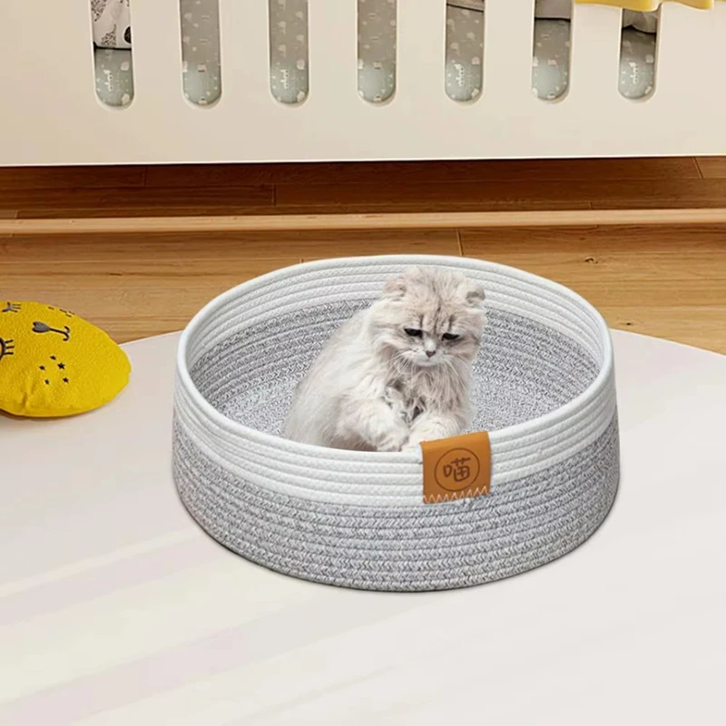ABVJ-Dog Bed Basket Pet Cotton Sleep Scratcher Nest Indoor Cats Scratching Board Mat Cotton Rope Pet Mat Basket For Sleeping