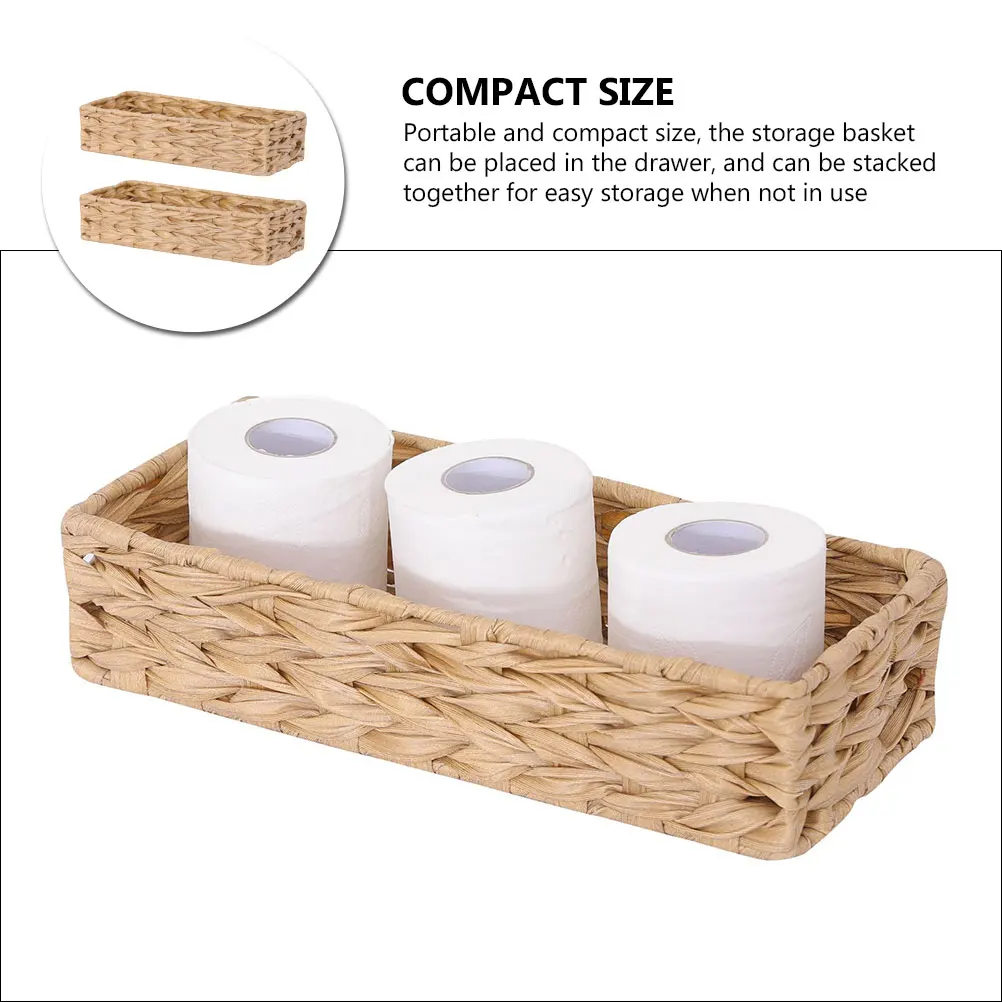 

2pcs Woven Storage Baskets 35x15x8cm Wheat Color Living Room Desk Organizer Home Supplies Storage Solution Household Basket