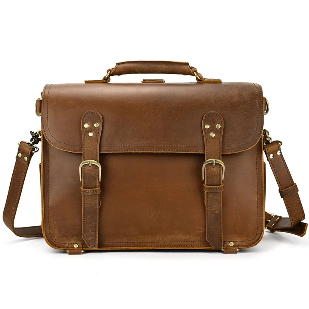 Large Retro Backpack Multifunctional Fashion Briefcase Simple and Versatile Men's Leather Handbag Backpack Cowhide Messenger Bag