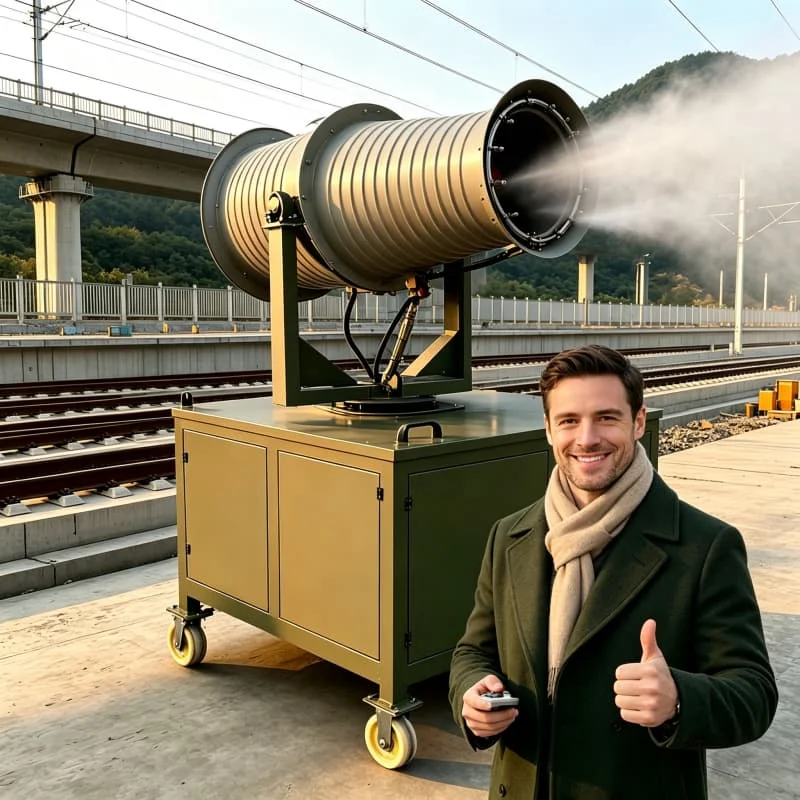High Efficiency Mist Fog Cannon Spray System 80m Throw For Coal Stockpile Demolition Construction Site Customized