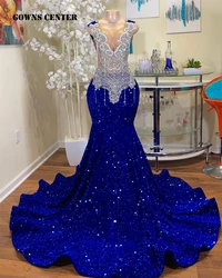 Beautiful Royal Blue Sequin Silver Tassels Prom Dress for Wedding Sparkly Mermaid Birthday Reception Gown robe de bal Customized