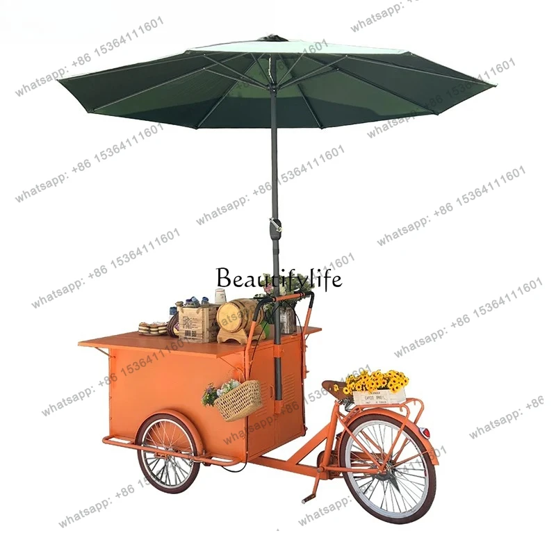 56Street View Display Car Milk Tea Coffee Sales Dining Car Hotel Homestay Dessert Three Wheels Snack Car