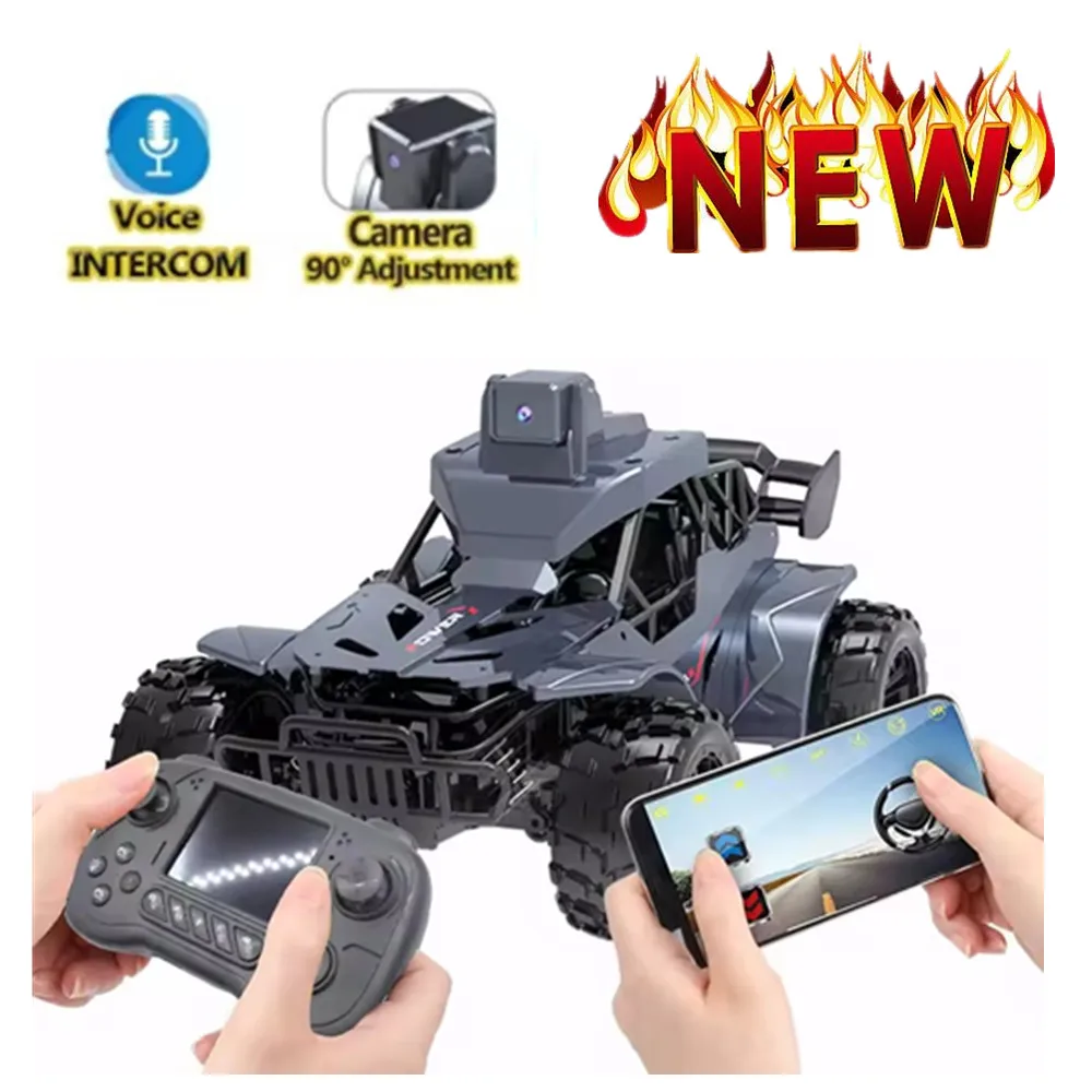 Rc Car with Camera Lcd Remote Fpv Real Time Transmission HD Live Video Racing Truck Remote Control Car Voice Chat Toys