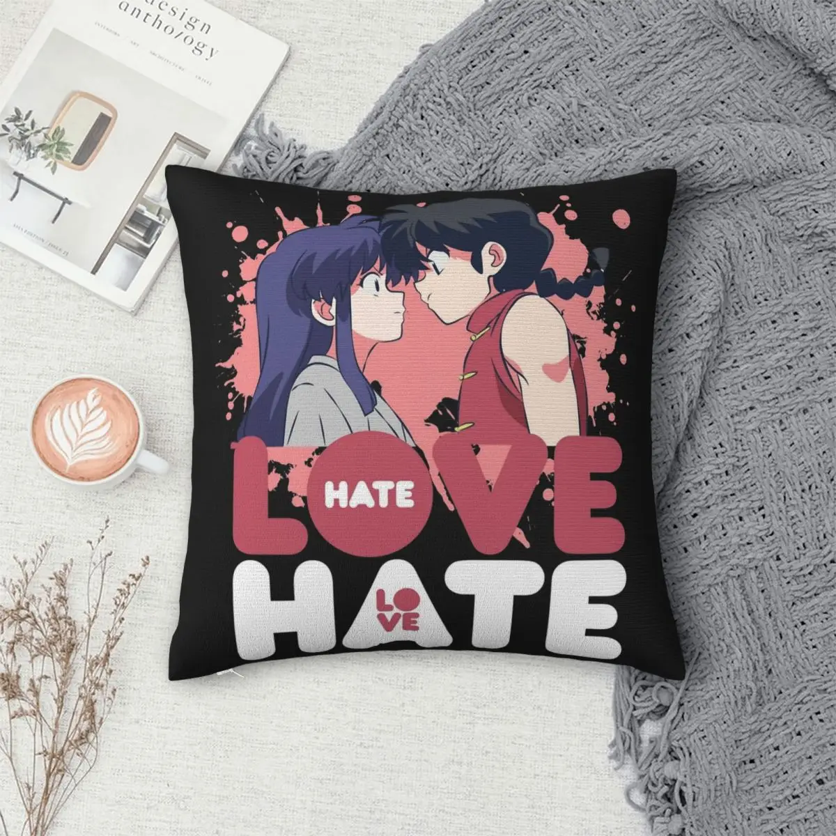

Ranma 1/2 Love Hate Hate Love Pillowcase Printing Polyester Cushion Cover Decorations Throw Pillow Case Cover Home Zipper 18"