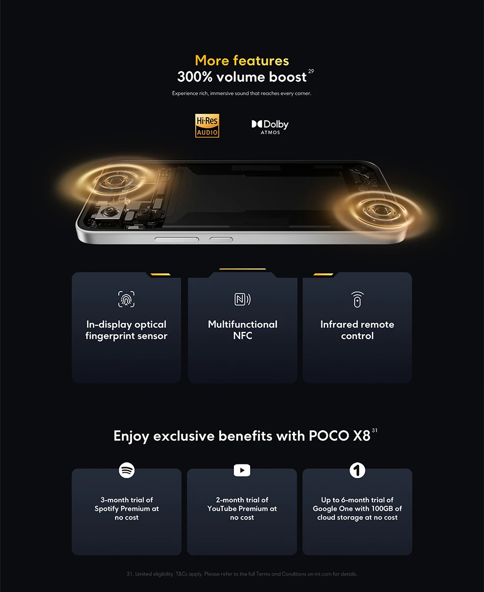 Global Version POCO X8 Snapdragon® 6s Gen 4 Smartphone NFC 50MP main camera 8340mAh 6.83" AMOLED display 67W HyperCharge
