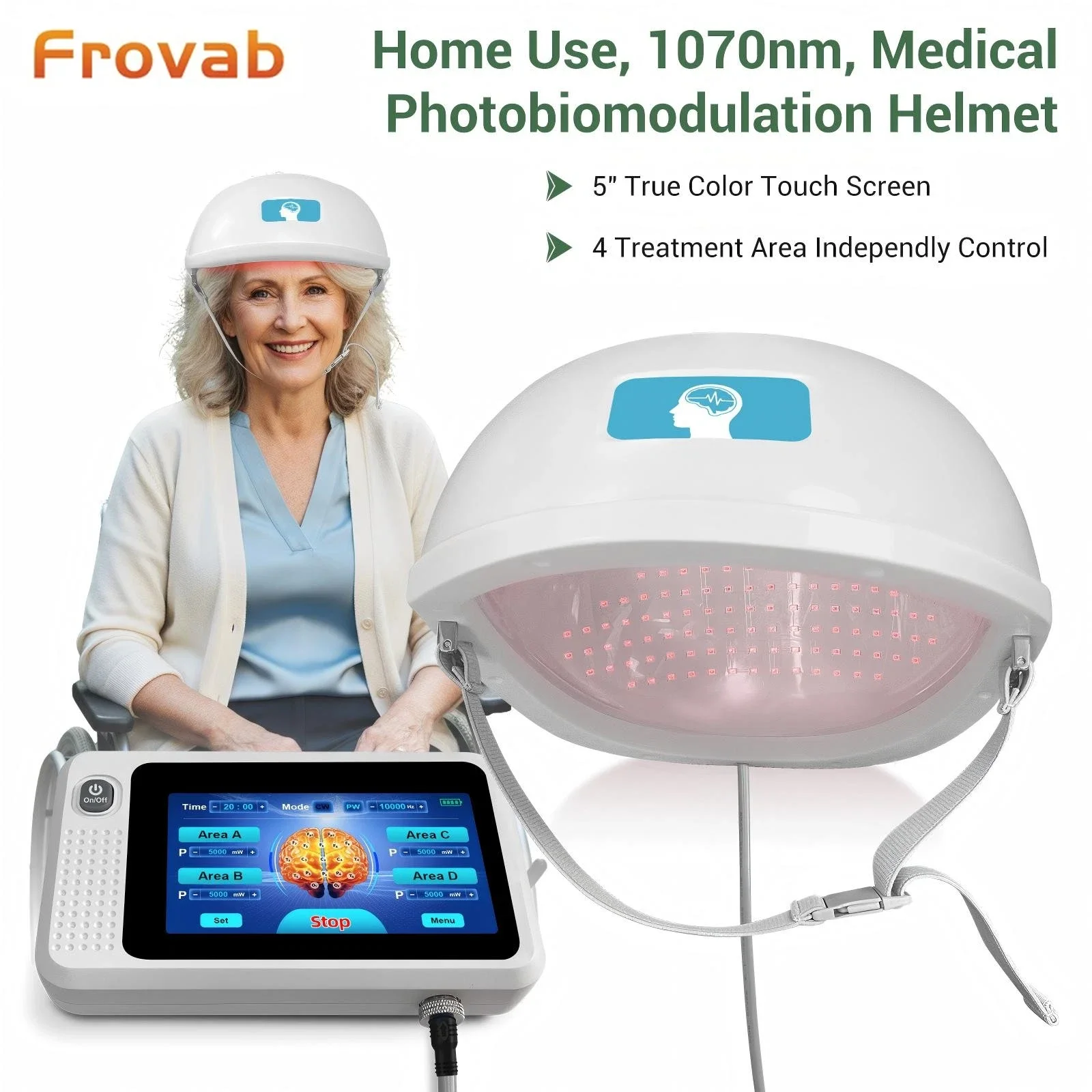 

Frovab 1070nm Near Infrared Light Helmet for Neuropathy & Anxiety Relief PBM Brain Stimulator Device Improve Cognitive Function
