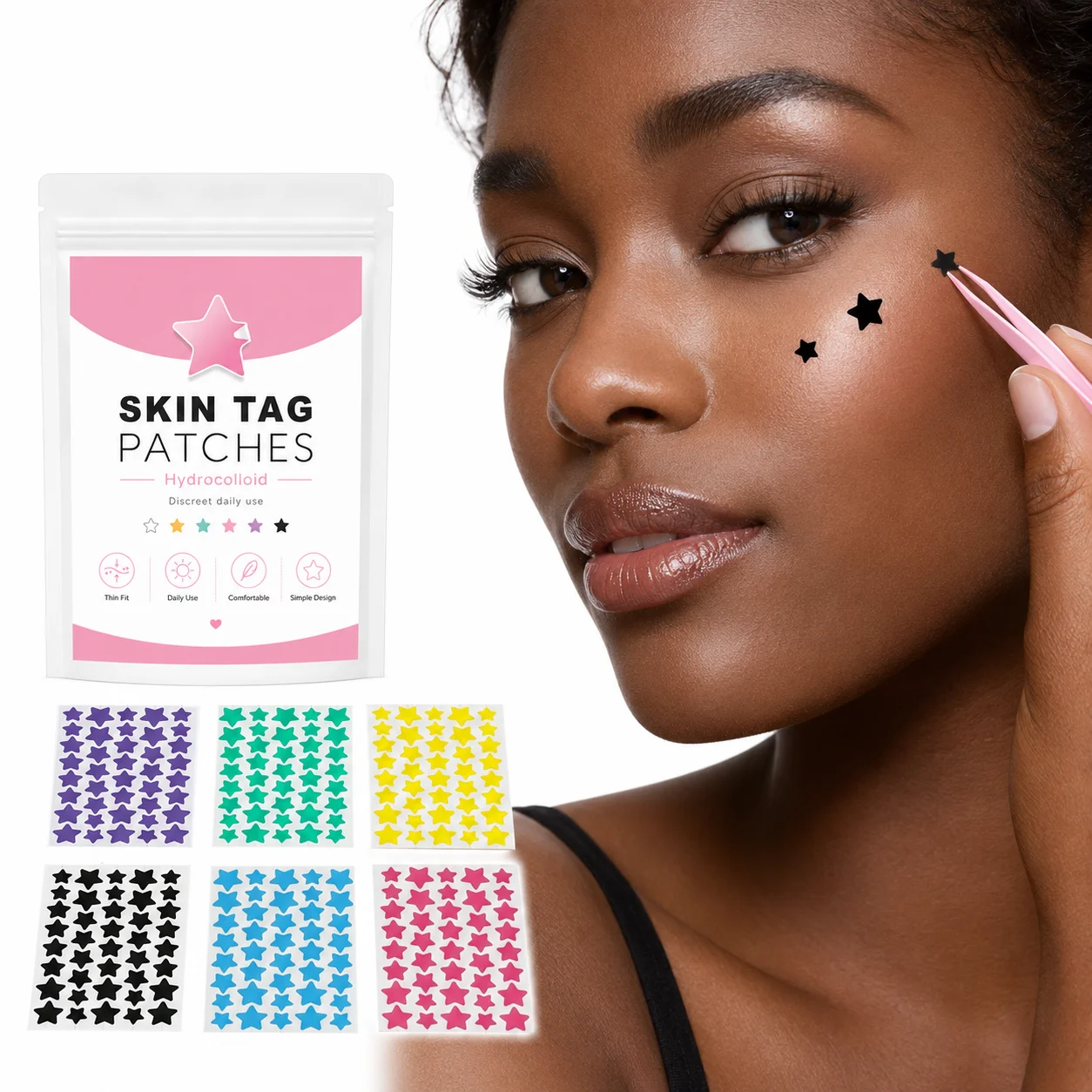 240 Count Patches in 6 Colors With Pink Tweezers, for Facial Coverage, Conceals, Blocks Dust, Powder-Proof, Sweat-Proof, for Dec
