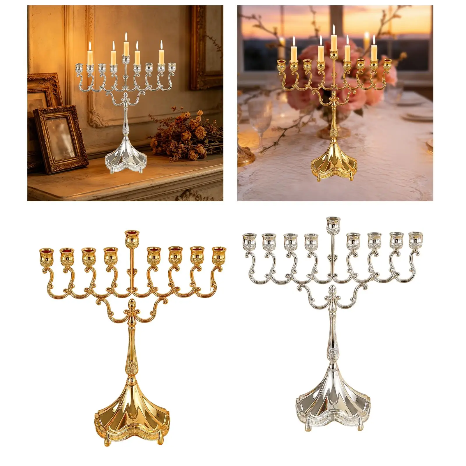 חנוכיית 9 קנים קישוט פמוט סגסוגת אבץ שולחני קנדלברה מחזיק נרות קנדלבריום לחתונה אירועים