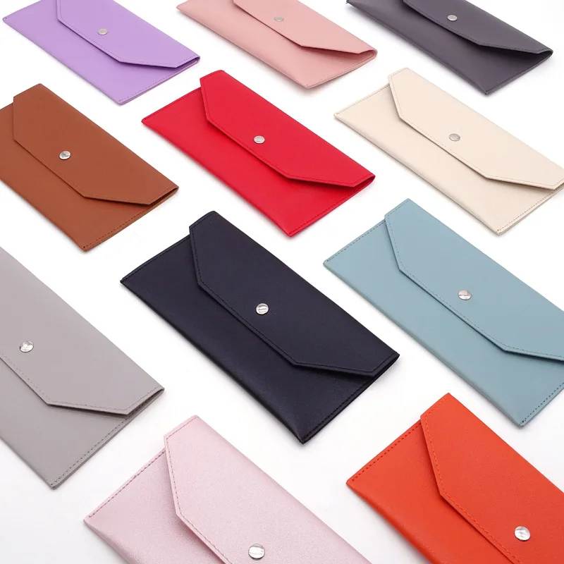 

Solid Colour Brush Bag Korean Style Outdoor Money Card Coin Purse Long PU Leather Storage Wallet for Glasses Storage Case