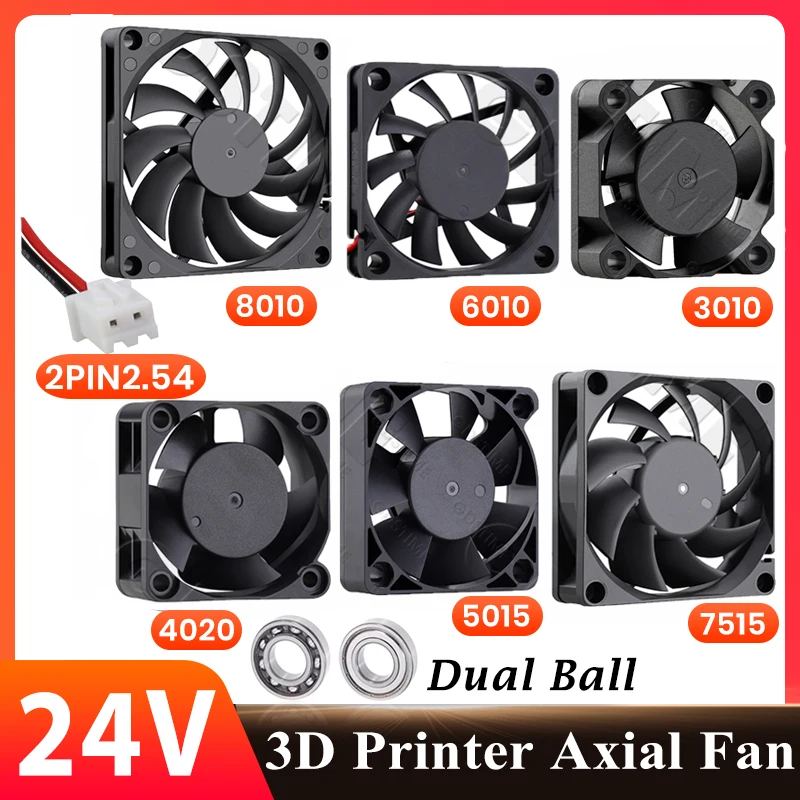 Gdstime DC 24V Fan Dual Ball 30MM 40MM 50MM 60MM 3D Printer Cooling Fan 80MM 120MM Computer Case Fan 2PIN CPU Cooler Exhaust Fan