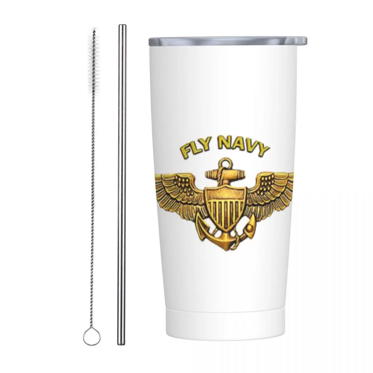 Fly Navy Pilot Wings Cap Stainless Steel Tumbler Vacuum Insulated Mugs Thermal Cold Cups Straw With Lid 20oz