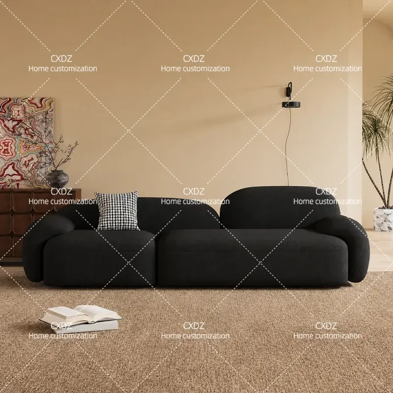 Minimalist Retro Black Fabric Sofa for Small Apartment Living Room Rental Space Beauty Salon Negotiation Lounge Area