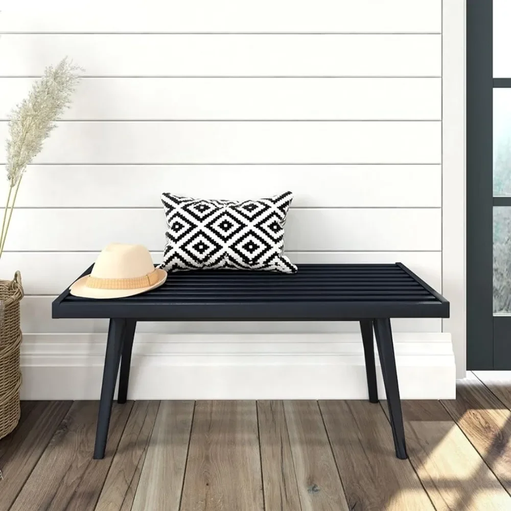 

Mid-Century Modern Square Bench for Hallway Stool Porch Pouf Wooden End of Bed Bench for Bedroom Living Room Indoor Freight free