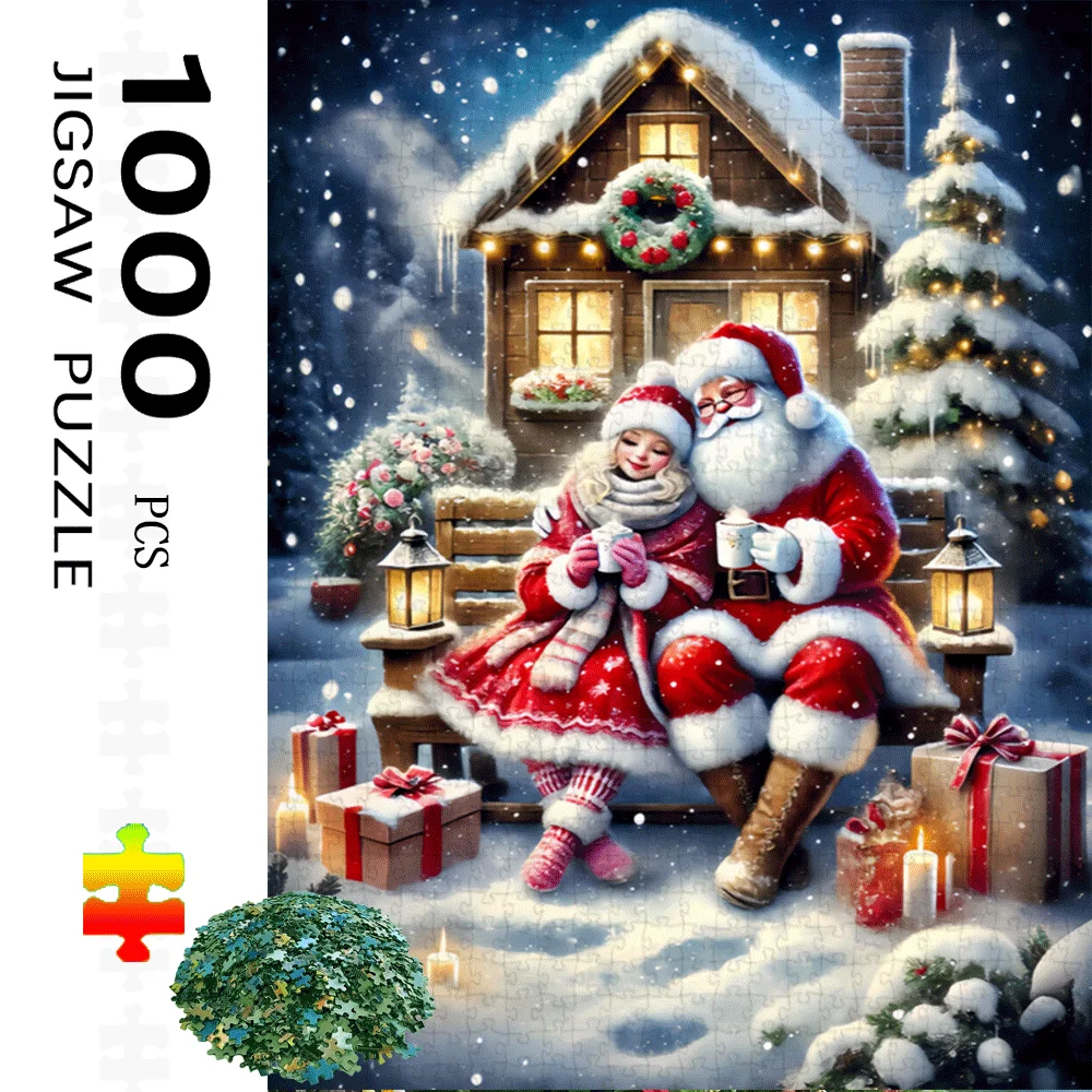 Natal, papai noel quebra-cabeça de papel 1000 pçs grande quebra-cabeça brinquedo adulto jogo presente família jogo interativo quebra-cabeça diy decoração para casa