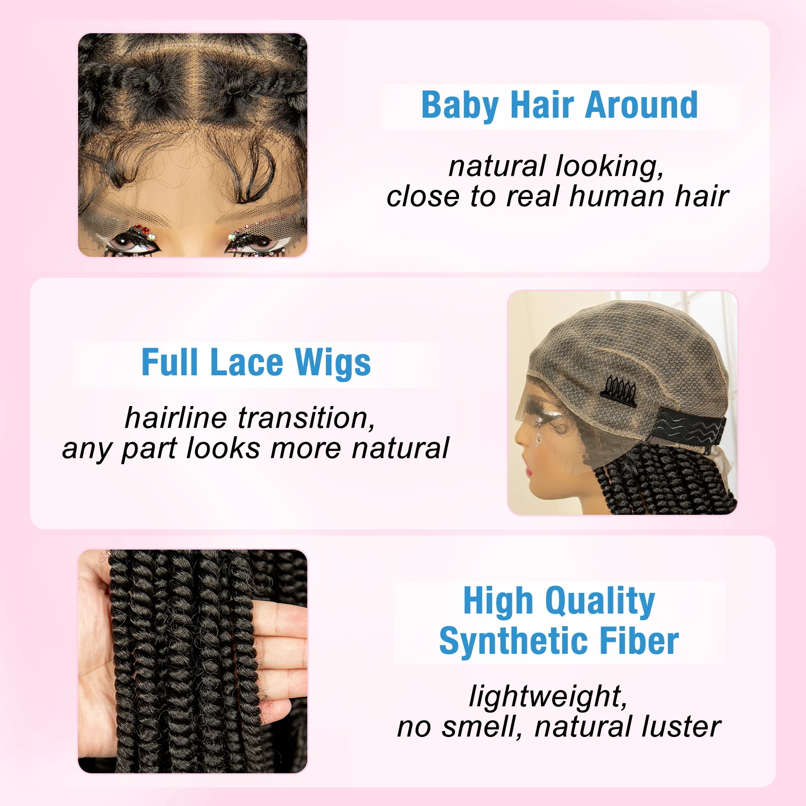 Bob Synthetic Braided Wigs Full Lace Twisted Braiding Wig Box Braids Synthetic Wigs Knotless Lace Frontal