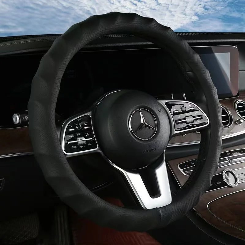 

Full Leather Car Steering-wheel Cover 38CM Car Sport Style Auto Steer Wheel Covers Anti-Slip Anti Scratch Steering Cover