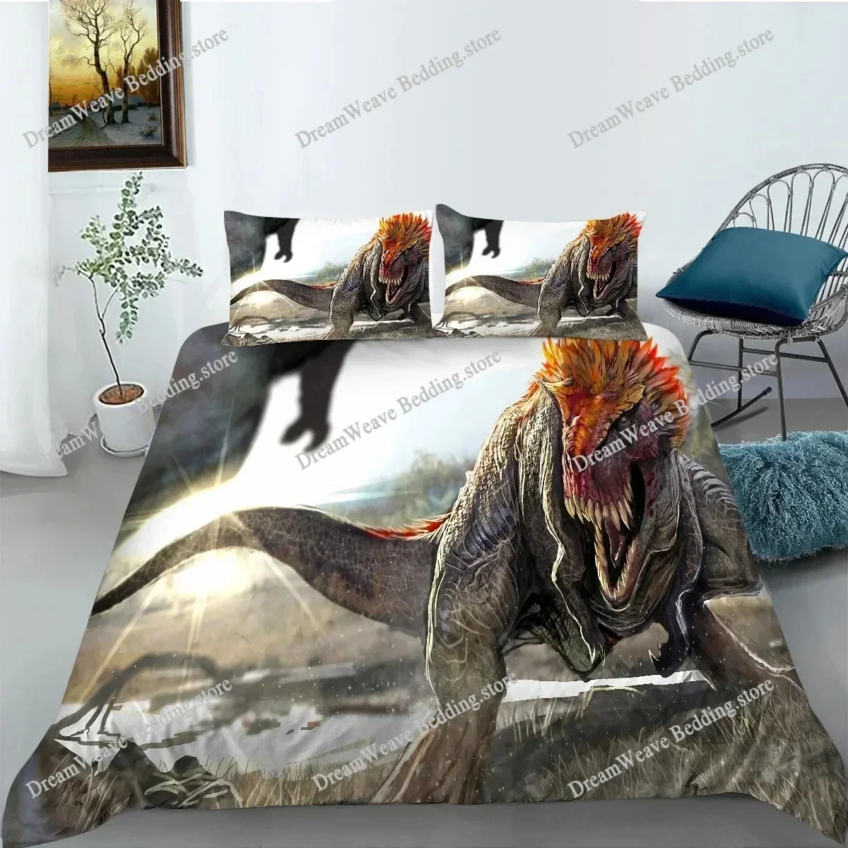 Jurassic Dinosaur Duvet Cover Tyrannosaurus Rex Ferocious Creatures Predators Bedding Set Full Queen King Polyester Quilt Cover5