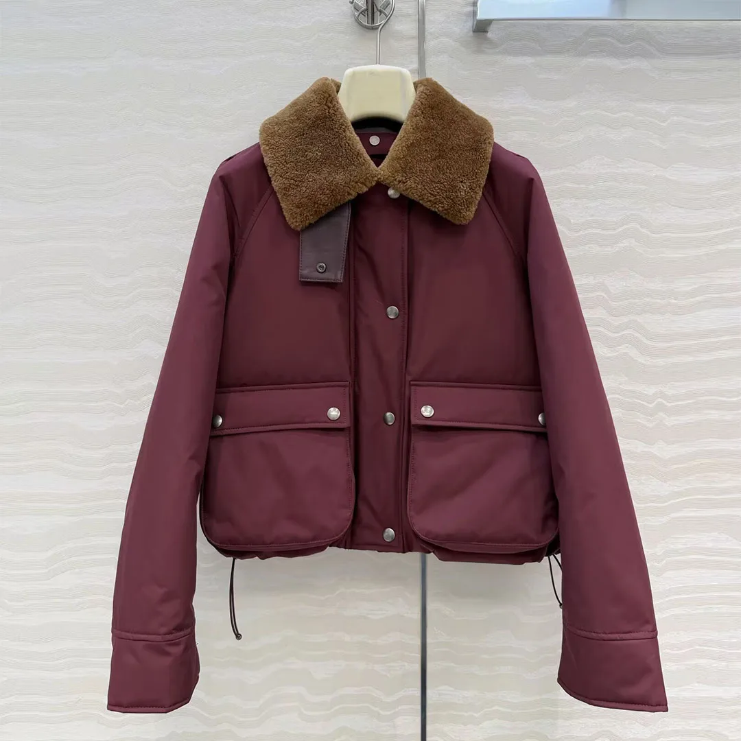 

Новое зимнее пальто из овчины с лацканами из овечьей шерсти и длинными рукавами, свободное белое пальто на утином пуху, женское пальто с большими карманами и пуговицами, повседневная милая теплая куртка