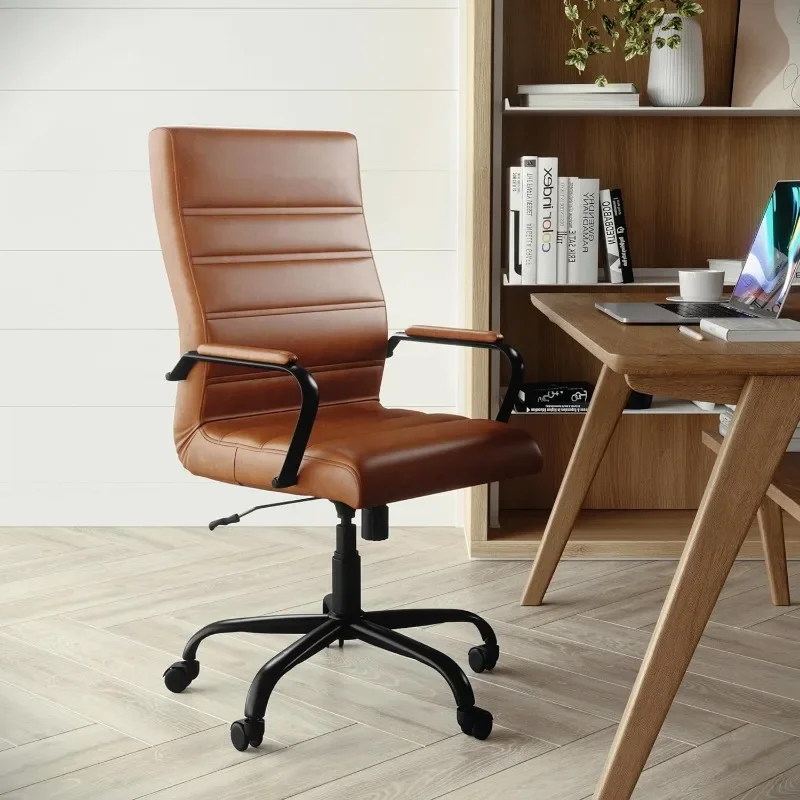 Whitney High-Back Swivel LeatherSoft Desk Chair with Padded Seat and Armrests, Adjustable Height Padded LeatherSoft Office