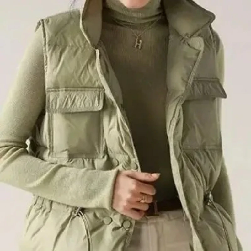 

Новый легкий пуховый жилет 2026 года для женщин, короткий, ветрозащитный, теплый, безрукавка, женская куртка-жилет из белого утиного пуха -26