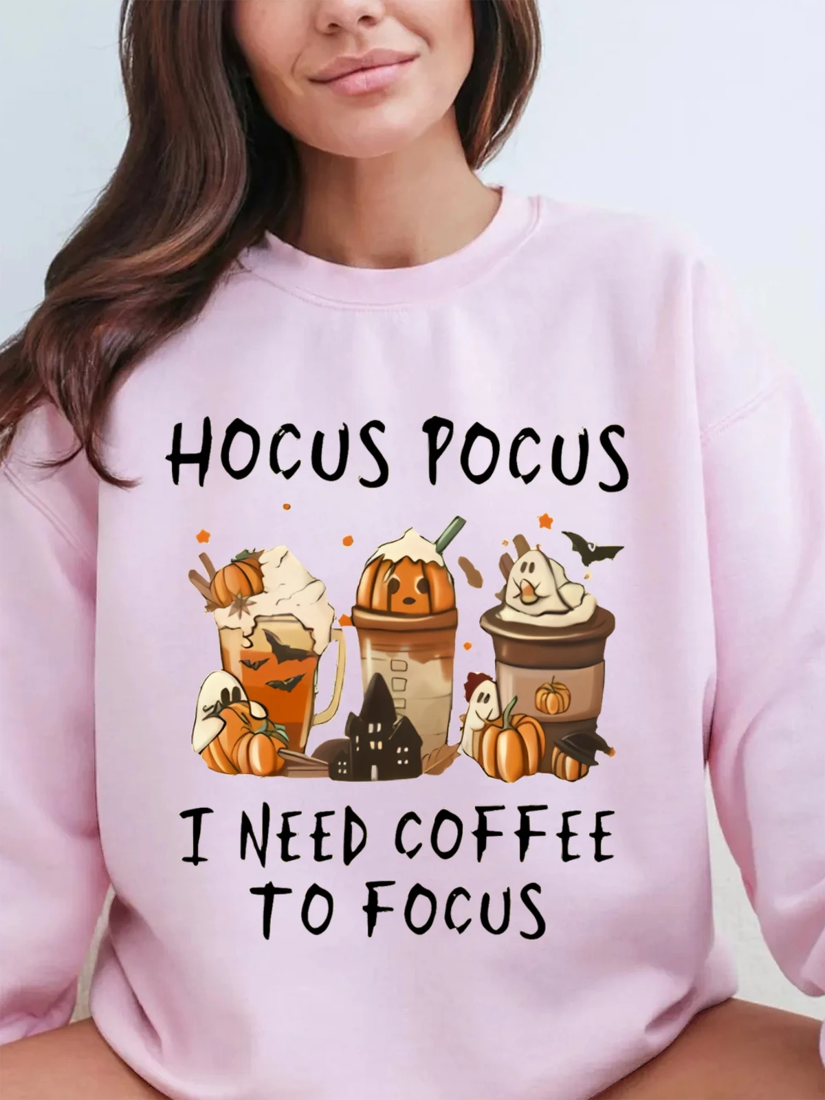 カボチャコーヒーファンパターンプリントスウェットシャツ秋と冬の女性のラウンドネックパーカー長袖プルオーバーカジュアル服